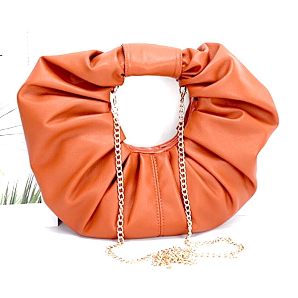 Vegan Leather Pleated Circle Clutch Bag